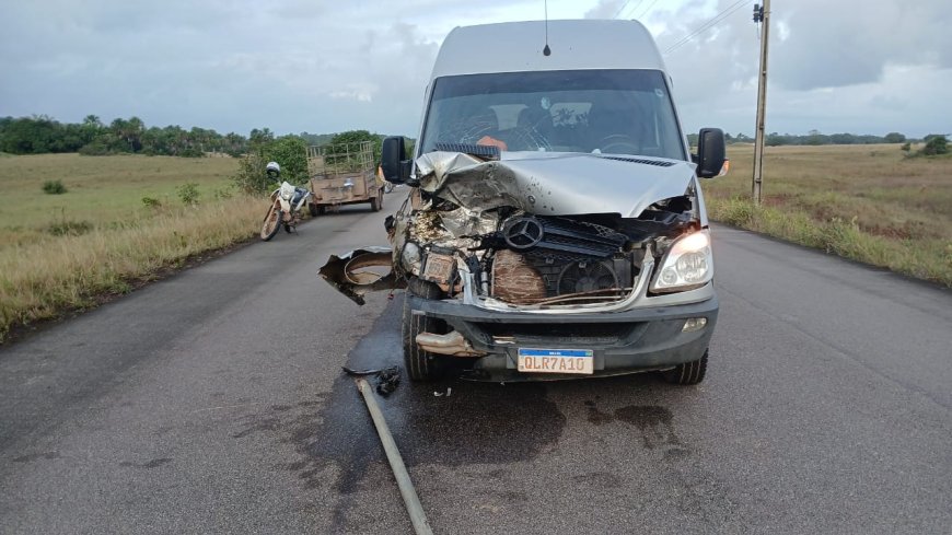 Alerta sobre acidentes na estrada: Van escolar colide com gado no ramal da Base no município de Amapá.